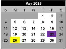 District School Academic Calendar for Griffith Middle School for May 2025