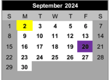 District School Academic Calendar for Griffith Middle School for September 2024