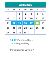 District School Academic Calendar for John Van Lindley Elementary for April 2025
