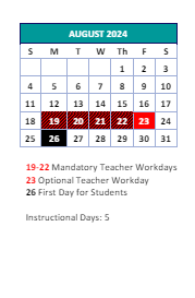 District School Academic Calendar for Laughlin Primary for August 2024