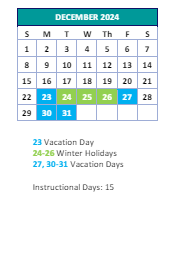 District School Academic Calendar for Philip J Weaver Ed Center for December 2024