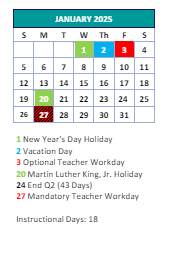 District School Academic Calendar for Ep Pearce Elem for January 2025