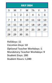 District School Academic Calendar for Oak Ridge Elementary for July 2024