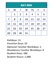 District School Academic Calendar for Mendenhall Middle for July 2024