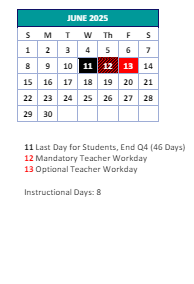 District School Academic Calendar for Brightwood Elementary for June 2025