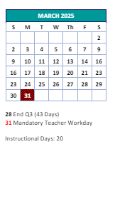 District School Academic Calendar for Montlieu Avenue Elementary for March 2025
