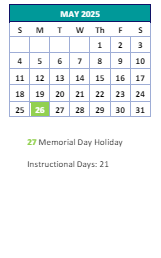 District School Academic Calendar for Madison Elementary for May 2025