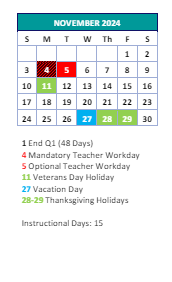 District School Academic Calendar for Montlieu Avenue Elementary for November 2024