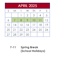 District School Academic Calendar for Meadowcreek Elementary School for April 2025