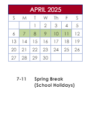 District School Academic Calendar for Nesbit Elementary School for April 2025