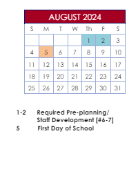 District School Academic Calendar for Rockbridge Elementary School for August 2024