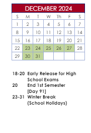 District School Academic Calendar for Benefield Elementary for December 2024