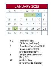 District School Academic Calendar for Benefield Elementary for January 2025