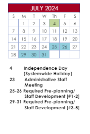 District School Academic Calendar for Benefield Elementary for July 2024