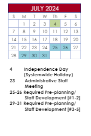 District School Academic Calendar for Berkeley Elementary for July 2024