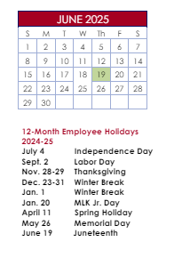 District School Academic Calendar for Simpson Elementary School for June 2025