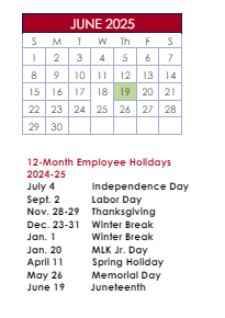 District School Academic Calendar for Meadowcreek Elementary School for June 2025