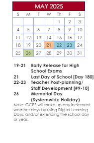 District School Academic Calendar for Meadowcreek Elementary School for May 2025