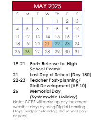 District School Academic Calendar for Benefield Elementary for May 2025