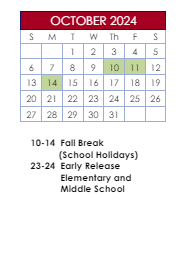 District School Academic Calendar for Peachtree Elementary School for October 2024