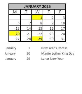 District School Academic Calendar for Sunquam Elementary School for January 2025