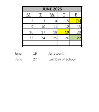 District School Academic Calendar for Sunquam Elementary School for June 2025