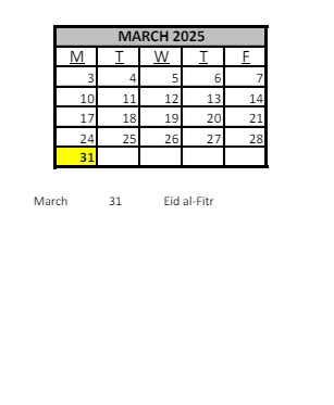 District School Academic Calendar for Sunquam Elementary School for March 2025