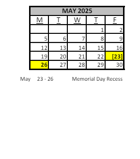 District School Academic Calendar for Sunquam Elementary School for May 2025