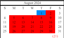 District School Academic Calendar for White Sulphur Elementary School for August 2024