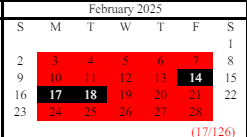 District School Academic Calendar for South Hall Middle School for February 2025