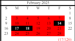 District School Academic Calendar for West Hall High School for February 2025