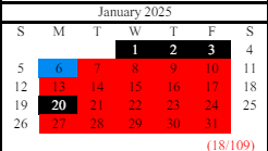 District School Academic Calendar for South Hall Middle School for January 2025