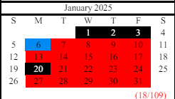 District School Academic Calendar for West Hall High School for January 2025