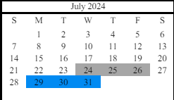District School Academic Calendar for Oakwood Elementary School for July 2024