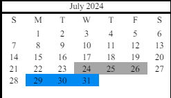 District School Academic Calendar for Spout Springs Elementary School for July 2024