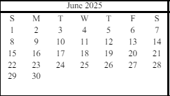 District School Academic Calendar for White Sulphur Elementary School for June 2025