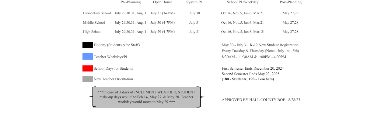District School Academic Calendar Key for West Hall Middle School