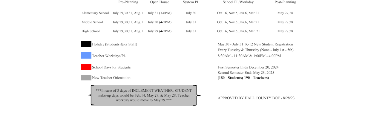 District School Academic Calendar Key for North Hall Middle School