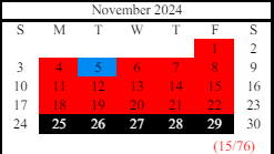 District School Academic Calendar for South Hall Middle School for November 2024