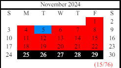 District School Academic Calendar for West Hall High School for November 2024