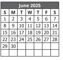 District School Academic Calendar for Scheh Elementary for June 2025