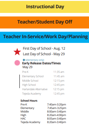 District School Academic Calendar Legend for Hac Daep High School