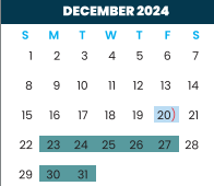 District School Academic Calendar for Wilson Elementary for December 2024