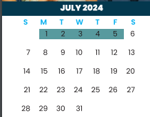 District School Academic Calendar for Cameron Co J J A E P for July 2024
