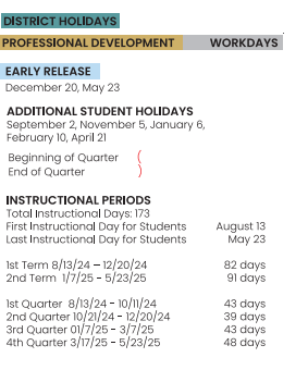 District School Academic Calendar Legend for Wilson Elementary