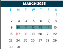 District School Academic Calendar for Ben Milam Elementary for March 2025