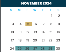 District School Academic Calendar for Cameron Co J J A E P for November 2024