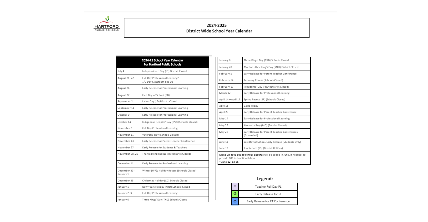 District School Academic Calendar Key for Parkville Community School