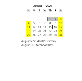 District School Academic Calendar for Kauluwela Elementary School for August 2024