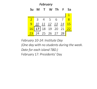 District School Academic Calendar for Waianae Elementary School for February 2025